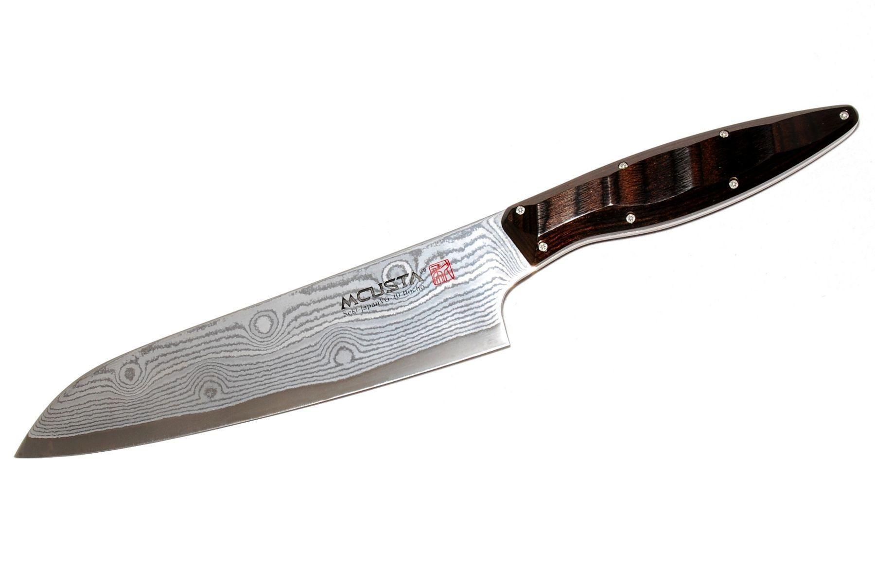 Mcusta japoński nóż kuchenny ze stali damasceńskiej SANTOKU 180 mm
