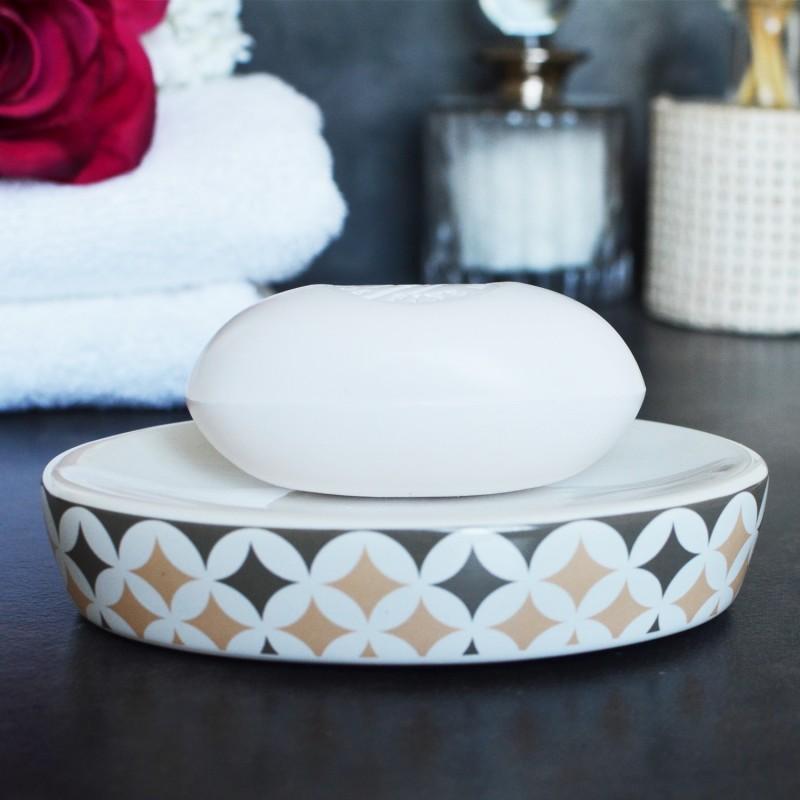 Mydelniczka łazienkowa owalna beżowa brąz ceramika - Yoka