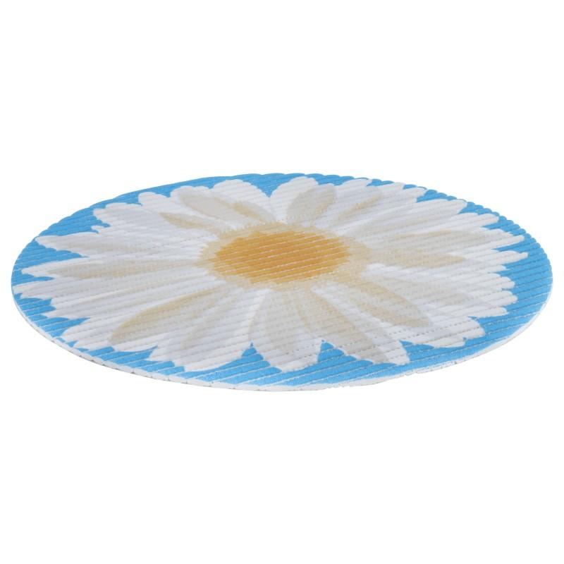Mata łazienkowa okrągła niebieski dywanik -kwiatek - 45 cm - Yoka