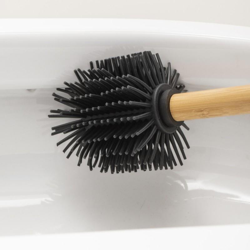 Szczotka WC silikonowa czarna z bambusową rączką - Yoka