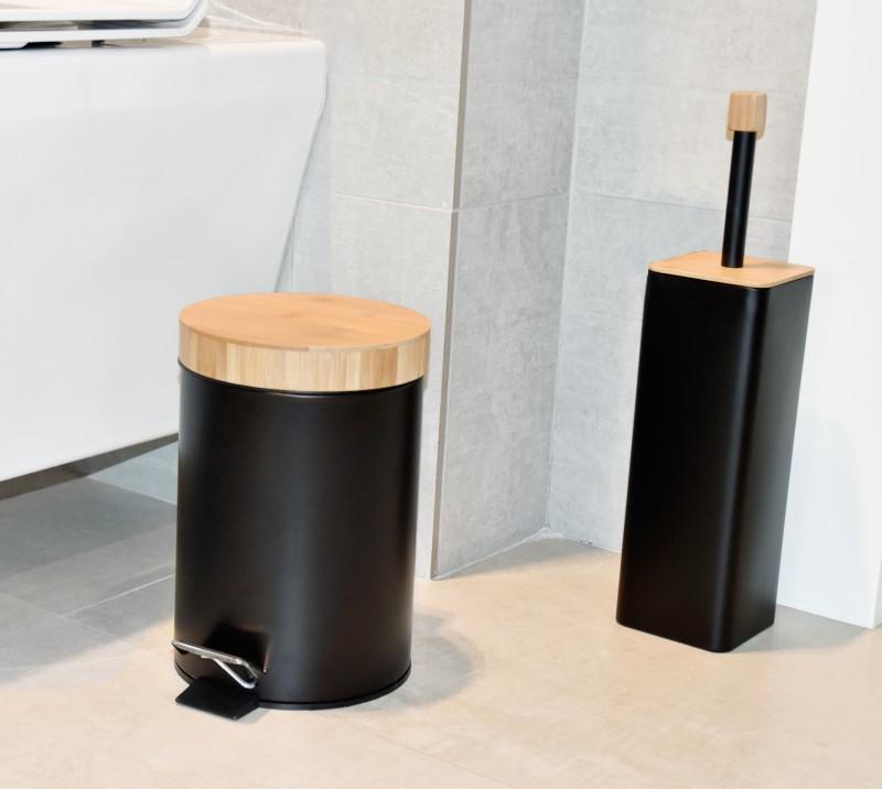 Zestaw kosz na śmieci - szczotka toaletowa do wc - czarny bambus - Yoka