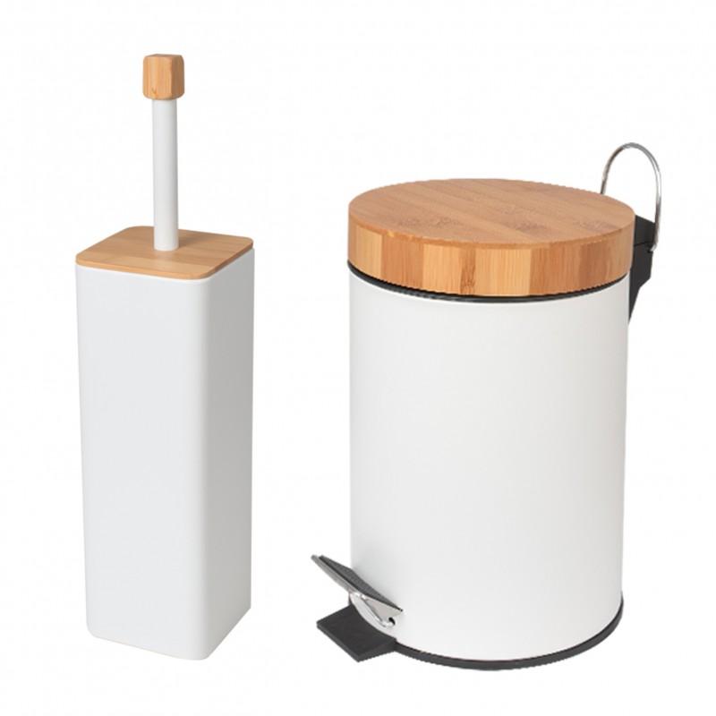 Zestaw łazienkowy kosz na śmieci - szczotka do wc - biały bambus- Yoka