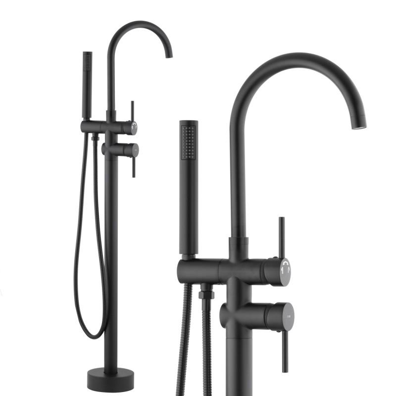 Bateria wannowa podłogowa czarna zestaw prysznicowy - Yoka