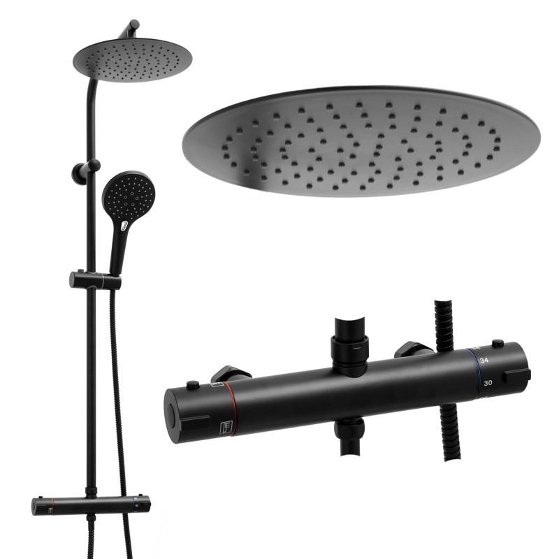 Zestaw prysznicowy Yoka Home natynkowy czarny z deszczownicą 25 cm