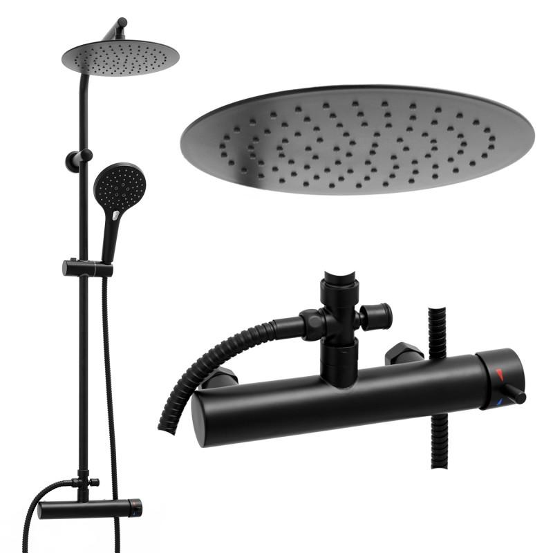 Zestaw prysznicowy czarny z deszczownicą 25 cm komplet z baterią i słuchawką  YOKA HOME
