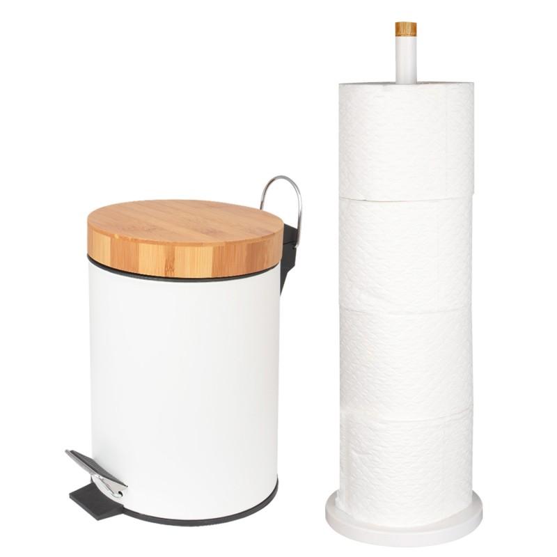 Zestaw łazienkowy 2-elementowy - kosz na śmieci i stojak na papier - biały bambus - Yoka