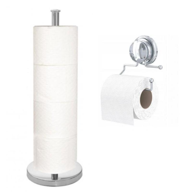 Komplet uchwyt na papier toaletowy i stojak na zapasowe rolki srebrny - Yoka 