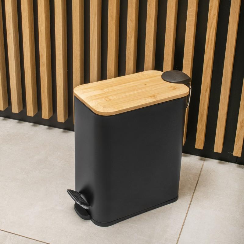 Kosz na śmieci do łazienki prostokątny 5l czarny bambus segregacja - Yoka