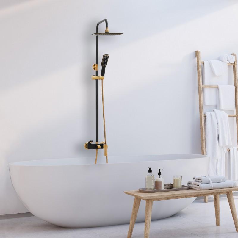 Zestaw prysznicowy z kranem z deszczownicą 19,5 x 26 cm czarno złota - Yoka
