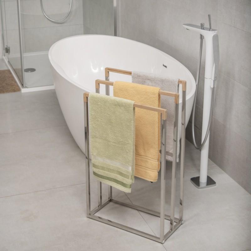 Stojak na ręczniki wieszak łazienkowy bambus - Chrom