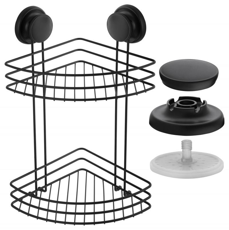 Półka łazienkowa wisząca podwójna narożna przyssawka koszyk łazienkowy czarny mat loft - Yoka