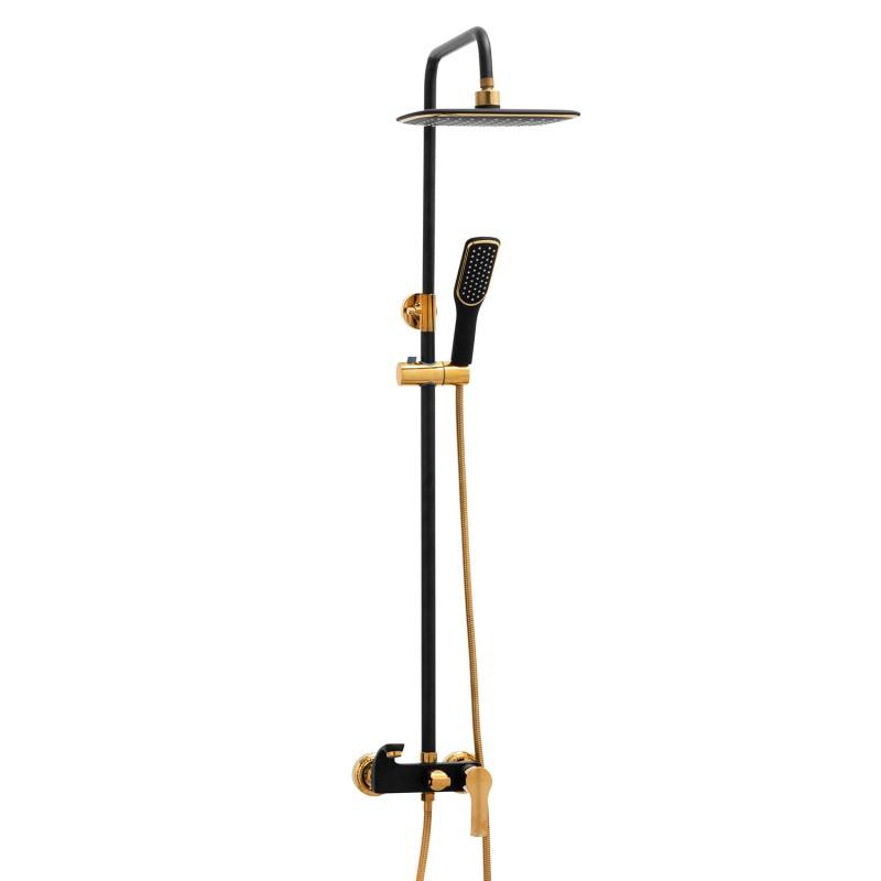 Zestaw prysznicowy z kranem z deszczownicą 19,5 x 26 cm czarno złota - Yoka