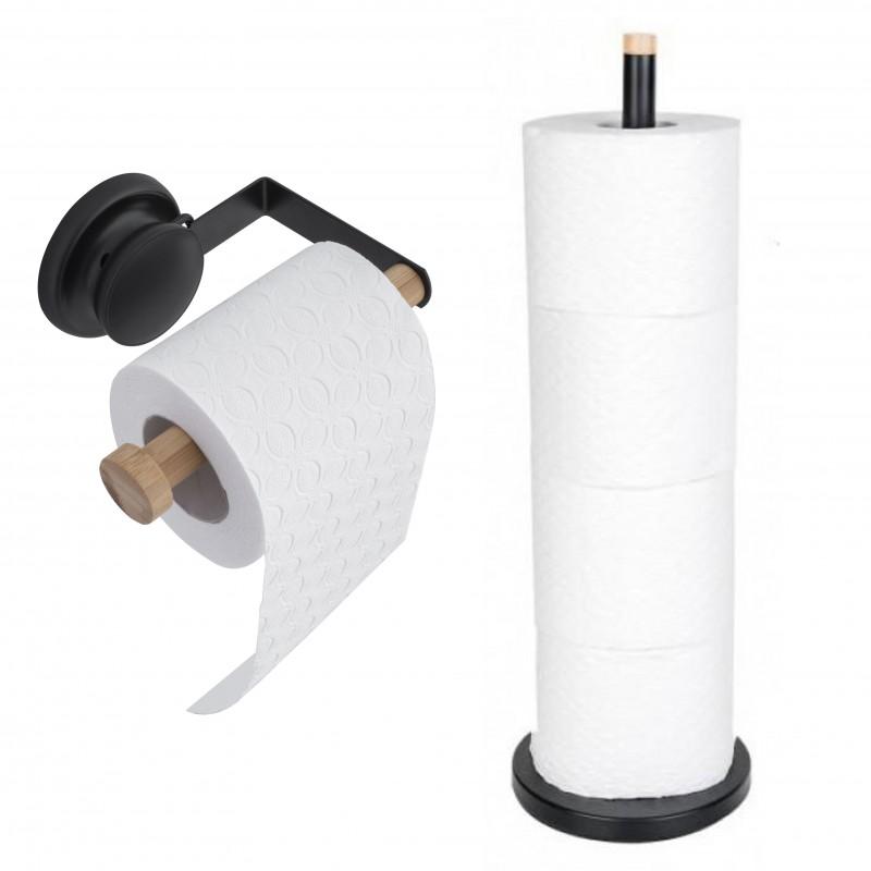 Komplet uchwyt na papier toaletowy i stojak na zapasowe rolki bambus - Yoka 