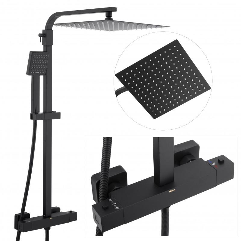 Zestaw prysznicowy z baterią termostatyczną i deszczownicą 30x30 cm czarny Yoka Home