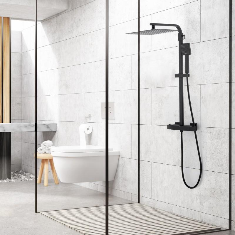 Zestaw prysznicowy z baterią termostatyczną i deszczownicą 30×30 cm czarny Yoka Home
