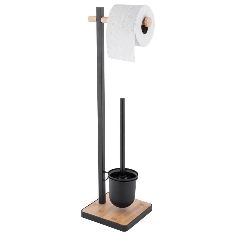 Stojak na papier toaletowy i szczotkę toaletową 2w1 czarny bambus - Yoka