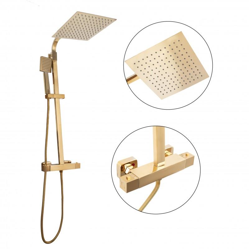 Zestaw prysznicowy z deszczownicą i termostatem złoty - YOKA HOME
