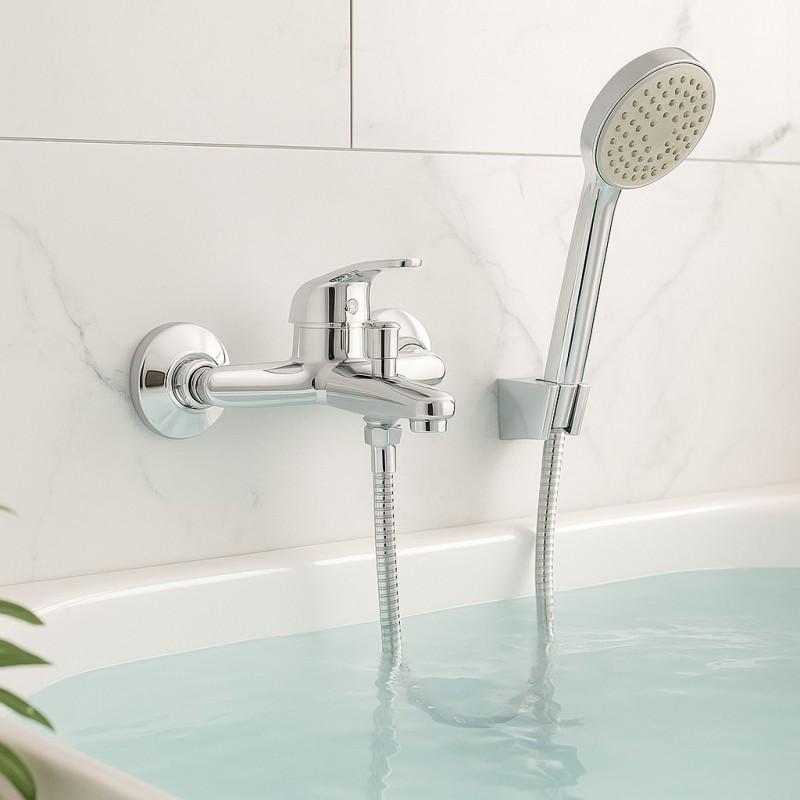 Bateria wannowo-prysznicowa mechaniczna srebrna chrom - Yoka