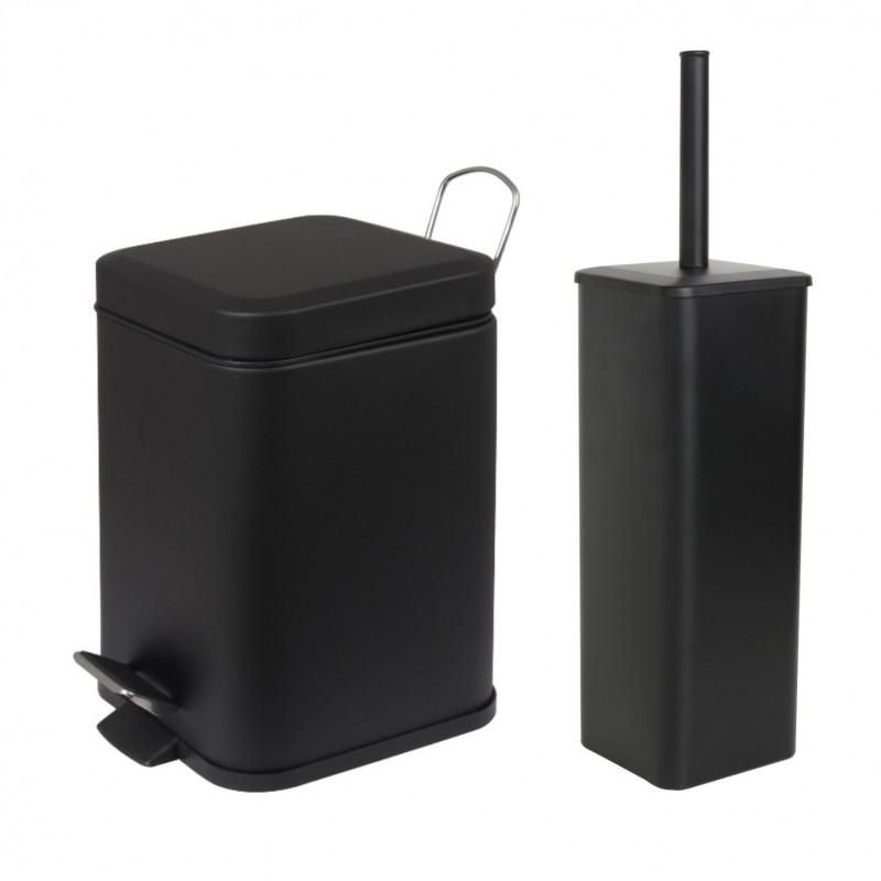 Zestaw łazienkowy czarny 2-elementy - kosz na śmieci z wolnym opadaniem i szczotka do WC - Yoka