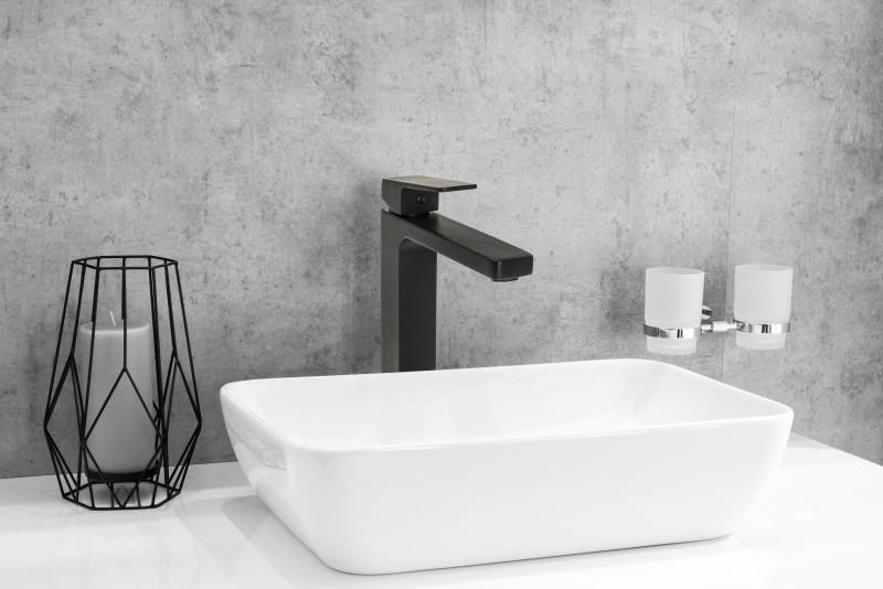 Bateria umywalkowa łazienkowa stojąca kran kwadrat czarna wysoka - OUTLET 30%