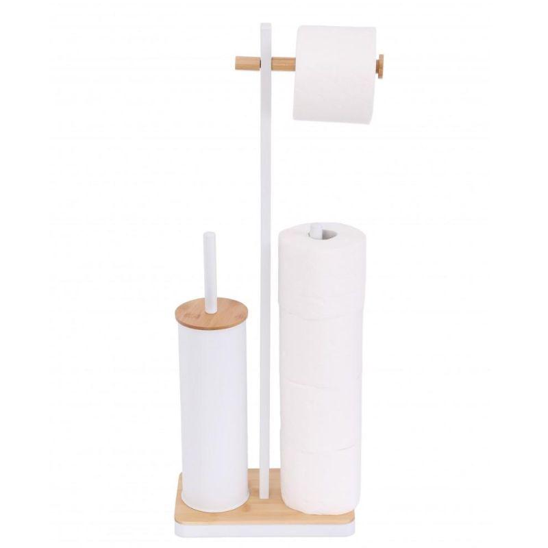 Stojak uchwyt wieszak na papier toaletowy i szczotkę do WC biały bambus - YOKA HOME