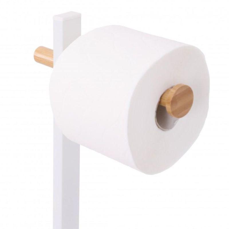 Stojak WC 2w1 biały mat bambus papier toaletowy i szczotka Yoka Home