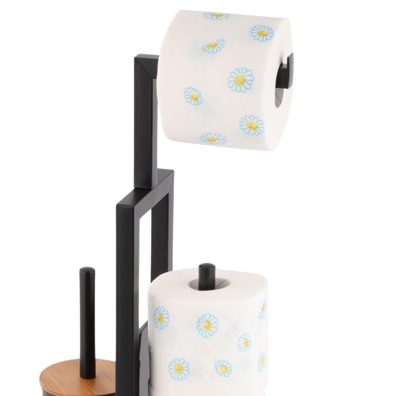 Stojak na papier toaletowy i szczotkę do WC czarny bambus - YOKA HOME