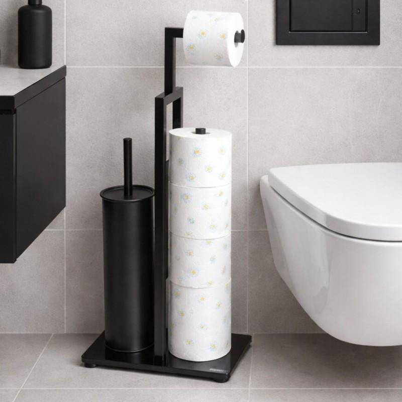Stojak na papier toaletowy i szczotkę WC 2w1 czarny loft wolnostojący Yoka Home
