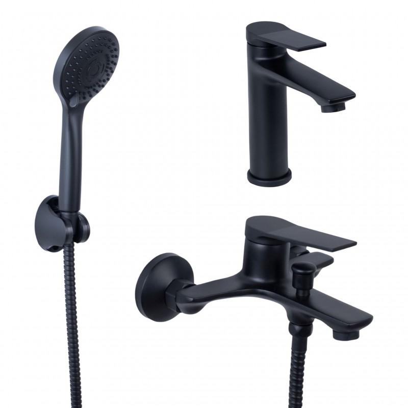 Czarny zestaw bateria umywalkowa wannowa słuchawka - Yoka