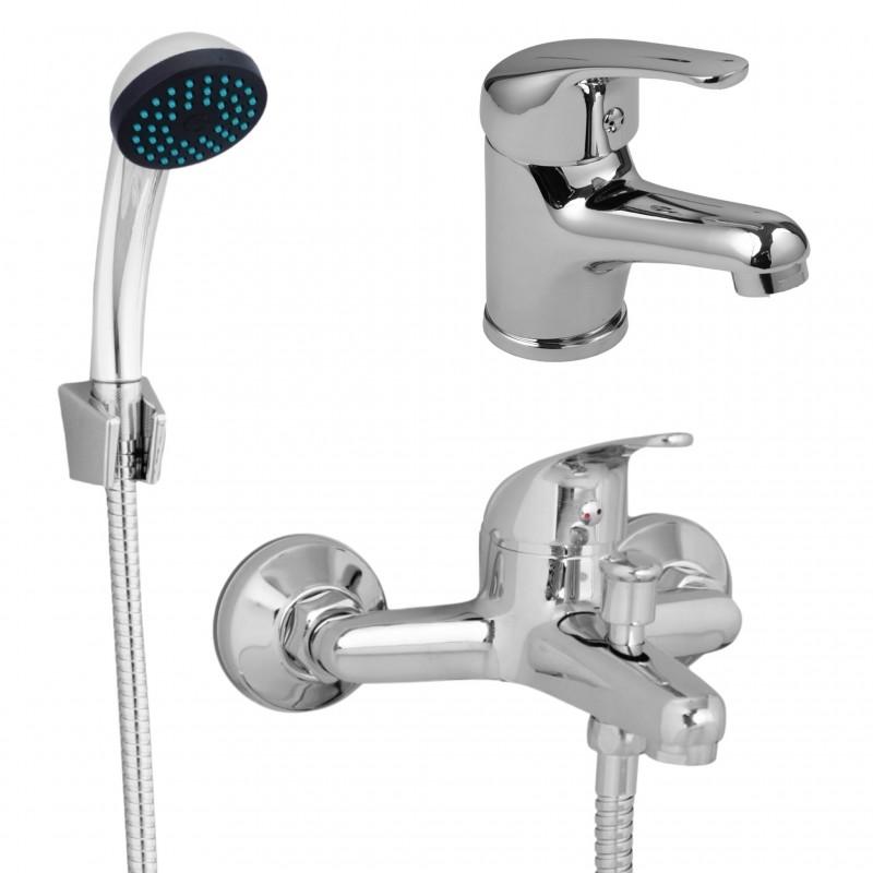 Zestaw baterii łazienkowych umywalkowa i wannowo prysznicowa chrom - Yoka