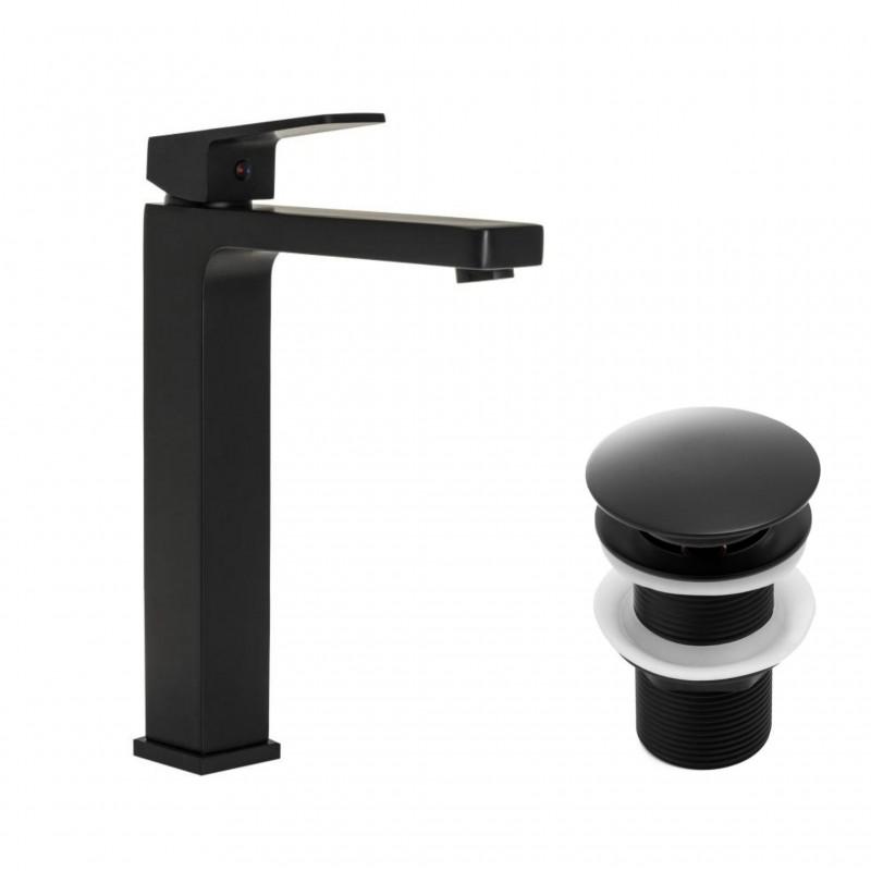 Zestaw bateria umywalkowa stojąca i korek klik-klak czarny - Yoka