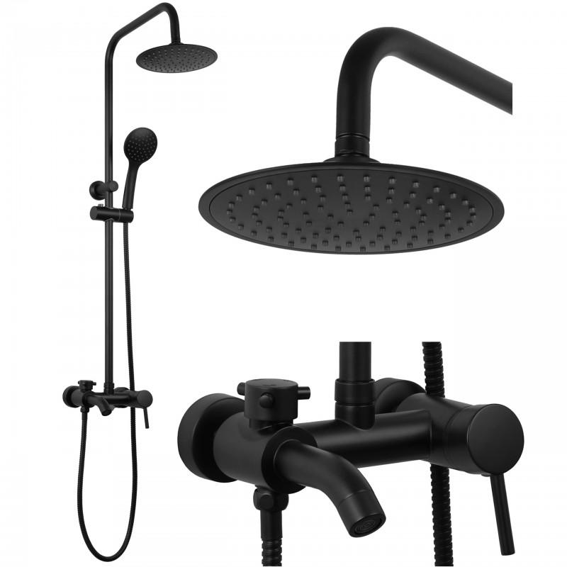Bateria prysznicowa natynkowa panel deszczownica 20 cm z wylewką czarna - Yoka