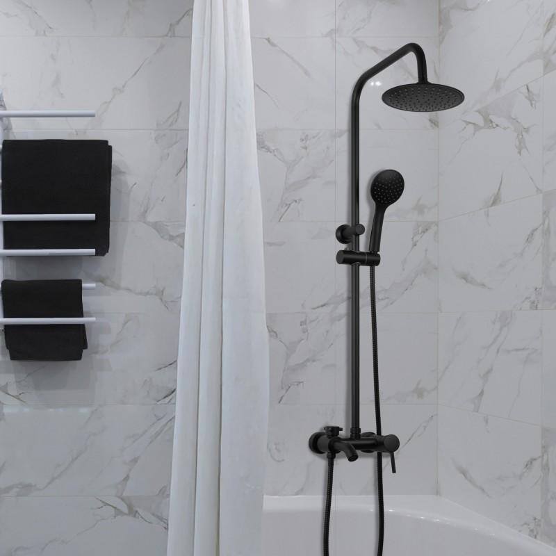 Bateria prysznicowa natynkowa panel deszczownica 20 cm z wylewką czarna - Yoka