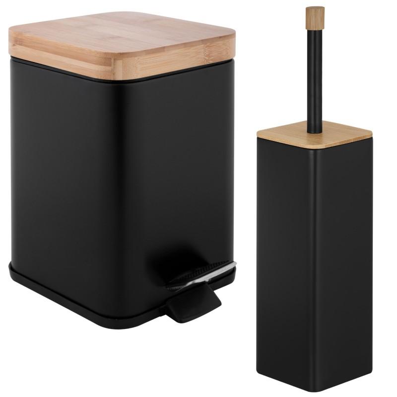Zestaw łazienkowy Kosz na śmieci Szczotka do WC Black Bamboo - Yoka Home