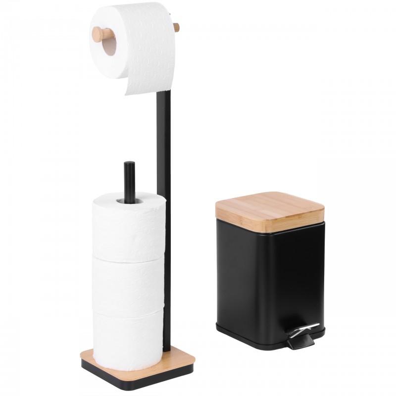 Zestaw łazienkowy Kosz na śmieci Stojak na papier toaletowy Black Bamboo - Yoka