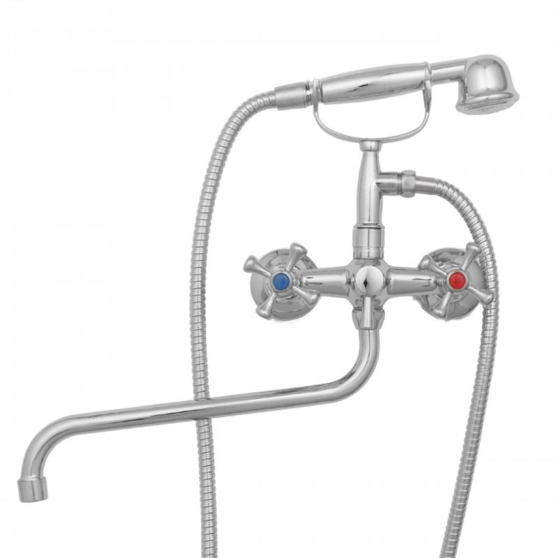 Bateria retro do wanny z prysznicem ścienna chrom Yoka - zestaw kompletny