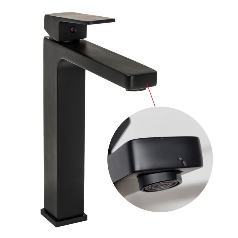 Bateria umywalkowa łazienkowa stojąca kran kwadrat czarna wysoka SARA36 - OUTLET 30% - Yoka