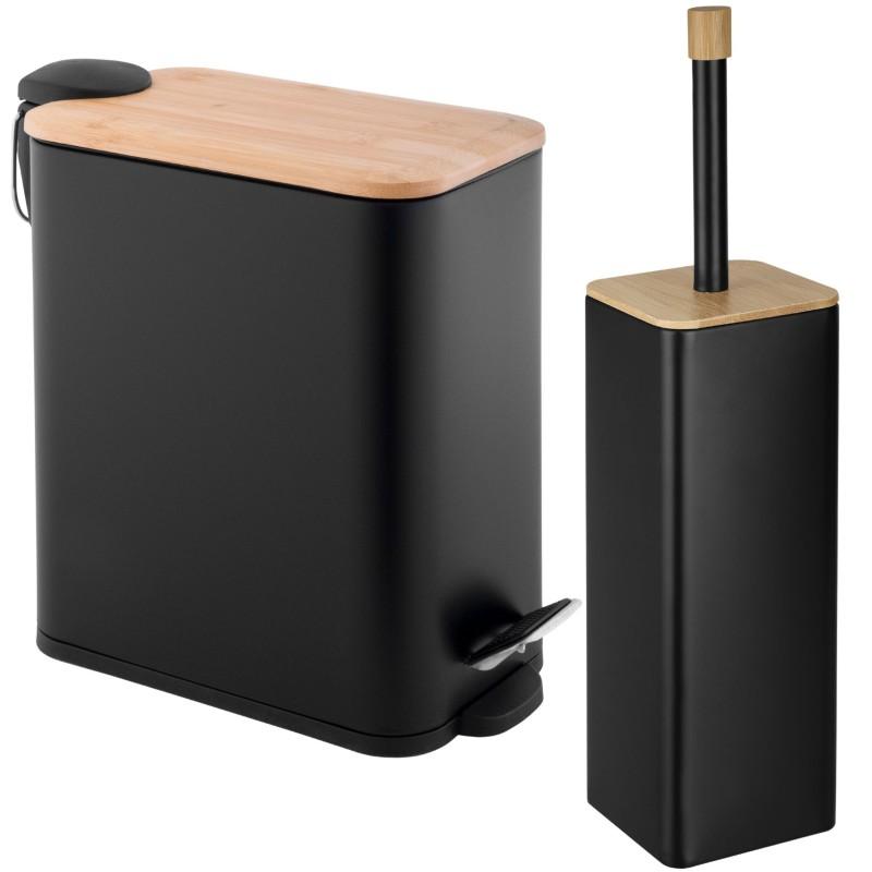 Zestaw łazienkowy do WC kosz na śmieci i szczotka toaletowa BLACK BAMBO - Yoka Home