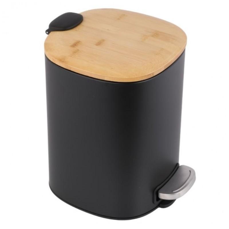 Zestaw łazienkowy Stojak 2w1 Szczotka do WC z uchwytem na papier toaletowy i Kosz ma śmieci 5L CZARNY/BAMBUS - Yoka Home
