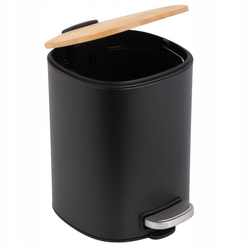 Zestaw łazienkowy: Kosz na śmieci 5L Stojak 2w1 Szczotka do WC z uchwytem na papier toaletowy - czarny bambus - Yoka home