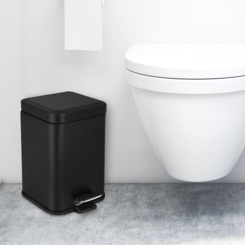 Zestaw łazienkowy czarny stojak na szczotkę WC i papier toaletowy kosz na śmieci loft - Yoka