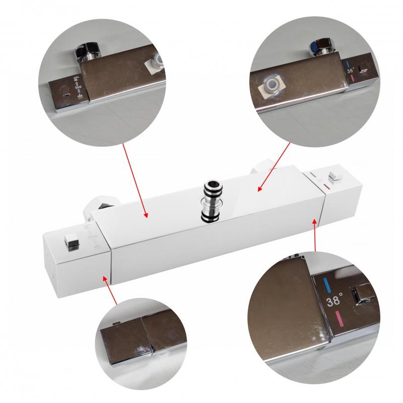 Bateria prysznicowa z termostatem ścienna chrom mosiądz - OUTLET 30%