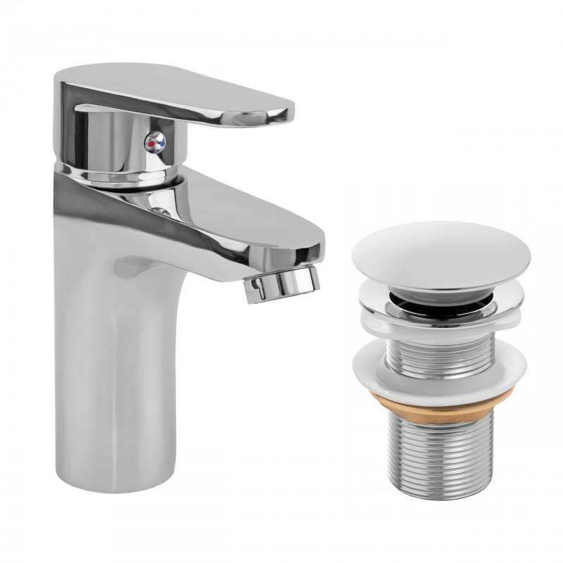 Bateria umywalkowa w komplecie z automatycznym korkiem klik klak bez przelewu chrom - Yoka