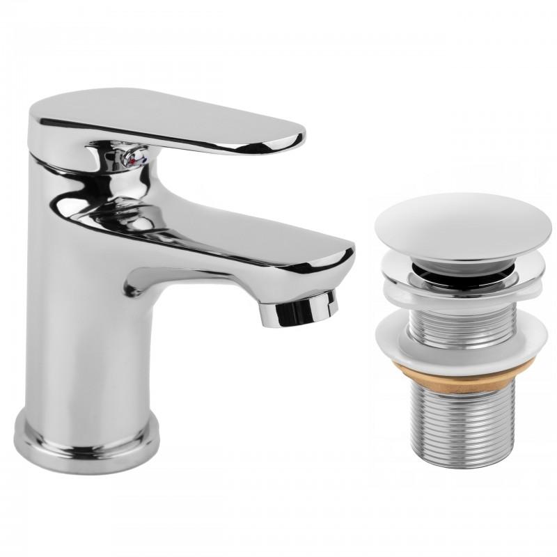 Bateria umywalkowa w komplecie z automatycznym korkiem klik klak bez przelewu chrom - Yoka