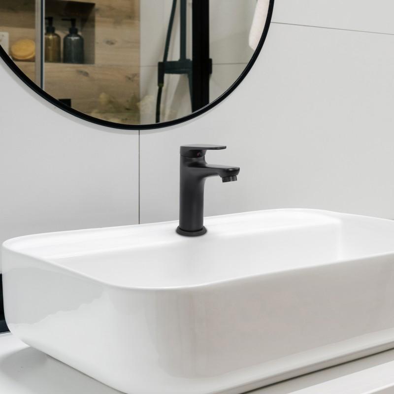 Bateria umywalkowa w komplecie z automatycznym korkiem klik klak bez przelewu czarna loft - Yoka