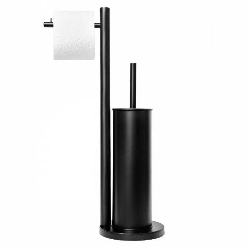 Stojak na papier toaletowy czarny i szczotka do WC czarna - Yoka