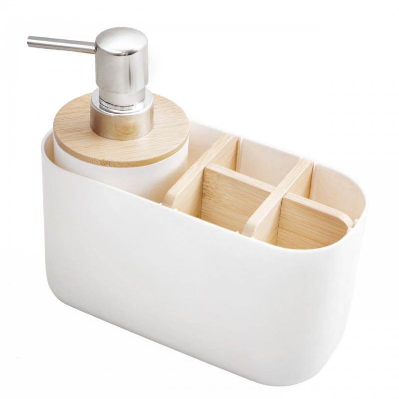 Zestaw łazienkowy biały bambus kubek na szczoteczki i dozownik na mydło w płynie - Yoka