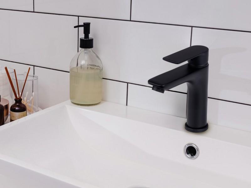 Bateria umywalkowa stojąca czarna nablatowa łazienkowa - OUTLET 30%