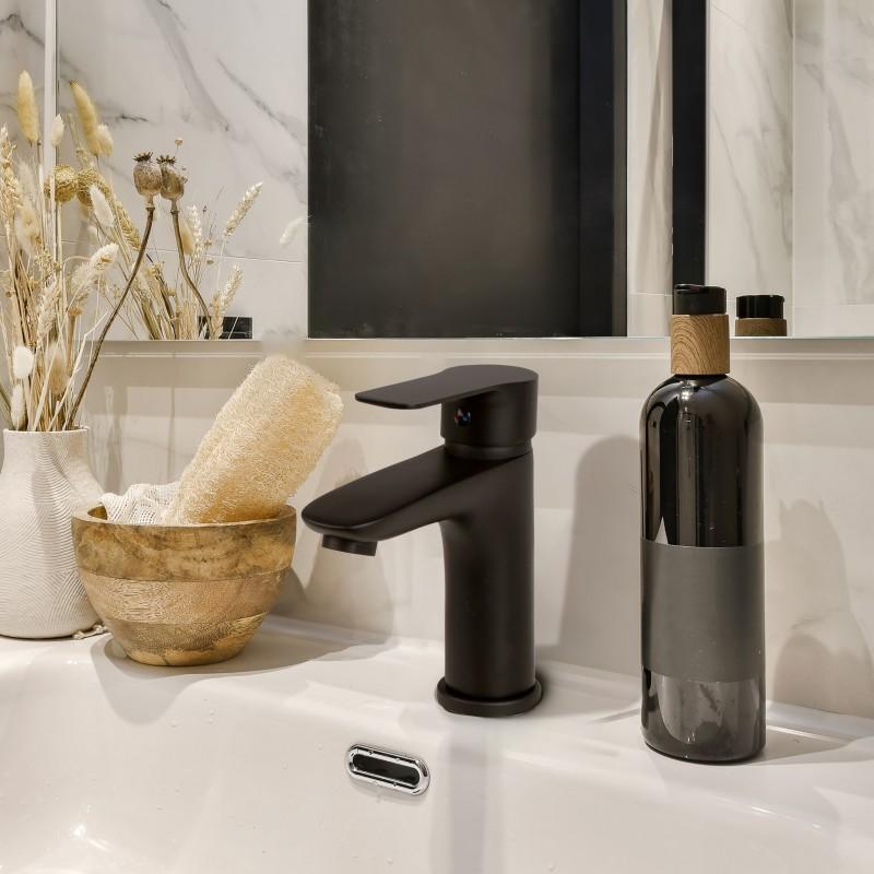 Bateria umywalkowa stojąca łazienkowa czarna - OUTLET 30%