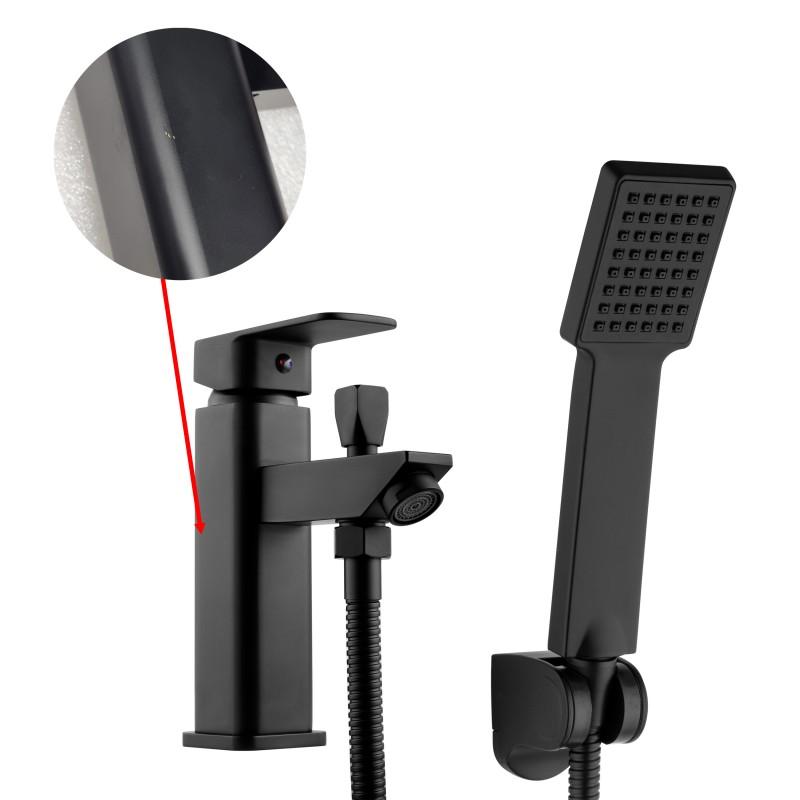 Bateria wannowa z prysznicem stojąca kran cube czarny mat - OUTLET 30%